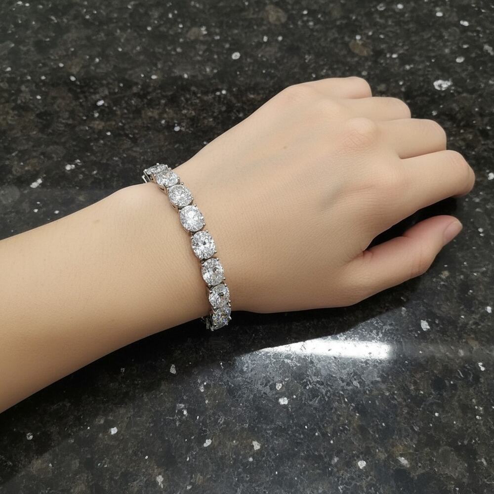 Simulated White Diamond Station Bracelet in Silvertone Adjustable 6-8"